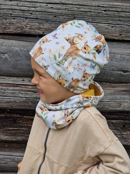 Bembijs, lapsa, zaķīši uz balta fona